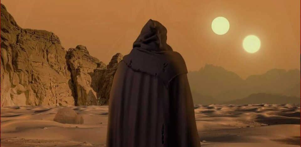 Obi-Wan Kenobi (2022) - Il Maestro Jedi Obi-Wan Kenobi osserva i soli di Tatooine in una concept art della serie TV 